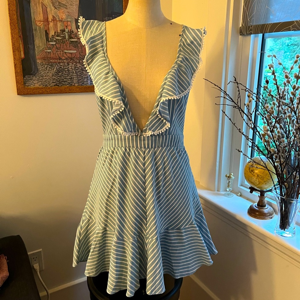 Forever 21 - Blue-Striped Ruffle Mini Dress - Size M
